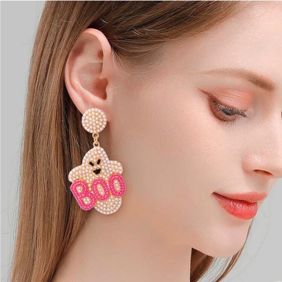 NWT Boo Ghost Earrings - Barbiecore Pink and Halloween Orange - Picture 3 of 9